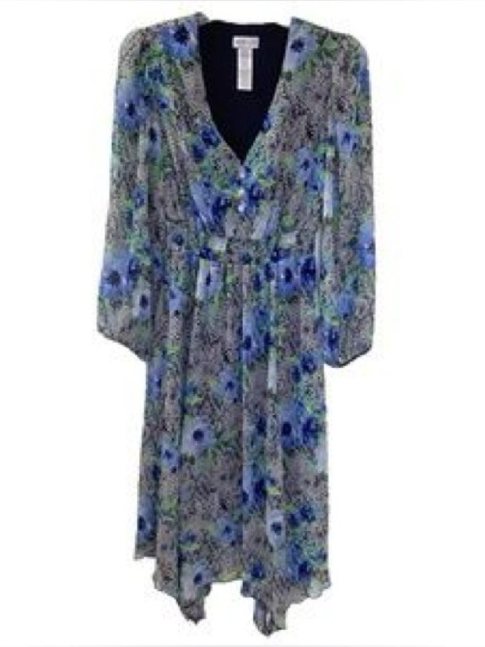 Kate and Lily Blue Floral V-Neck Long Sleeve Dress - NWT